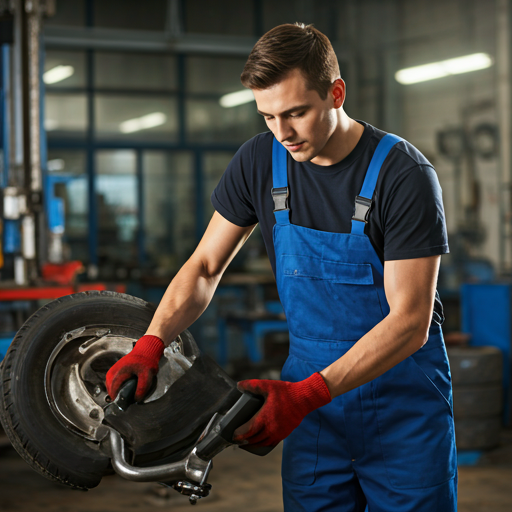 Professional mobile tire technician in branded uniform on a suburban Ottawa street